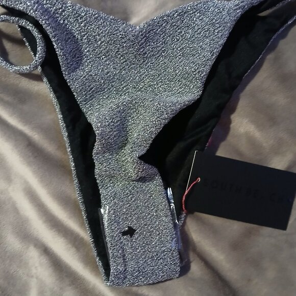 South Beach Women's Silver Metallic Bikini Bottom Side Tie Ring Detail N… - Picture 2 of 7